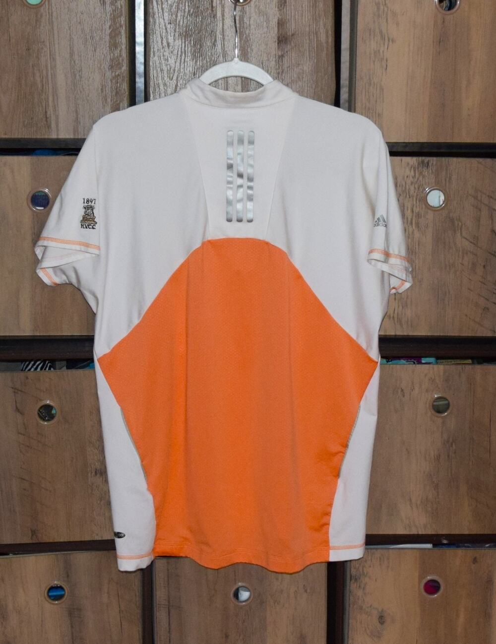 Adidas Slimpool Golf Shirt Polo Womens XL Orange Stripe Raglan sleeve Zip White